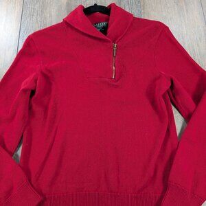 Lauren Ralph Lauren Sweater Womens Medium Petite Red Long Sleeve 1/4 Zip Preppy